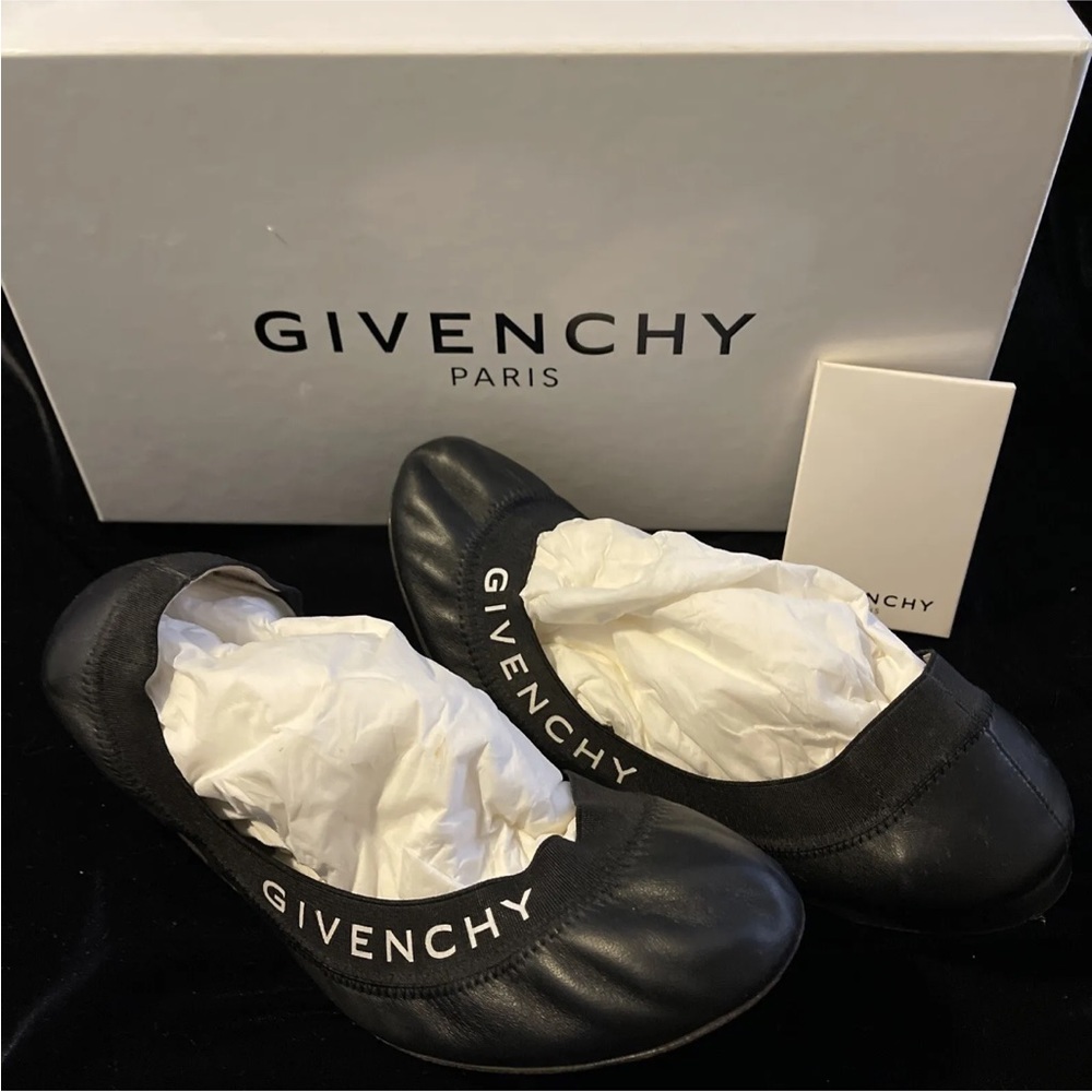Givenchy Paris Black Millie Ballerina Flat Ballet Shoes stretchy elastic Size 37